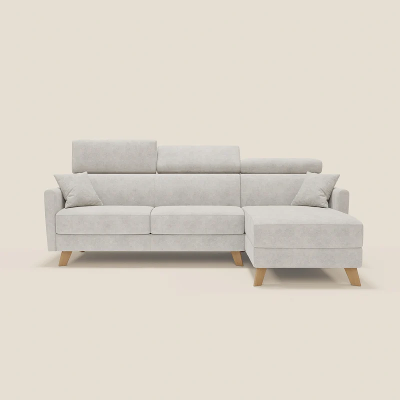 Francy Canapé d'angle convertible déhoussable - méridienne avec coffre et têtières inclinables en tissu détachable T17 blanc
