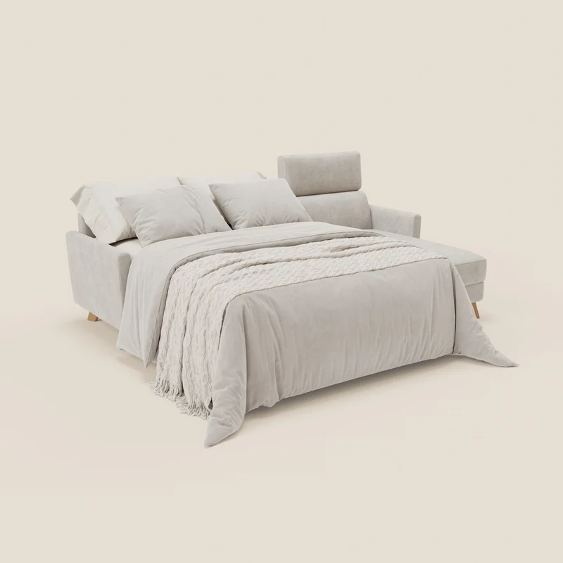 Francy Canapé d'angle convertible déhoussable - méridienne avec coffre et têtières inclinables en tissu détachable T17 blanc