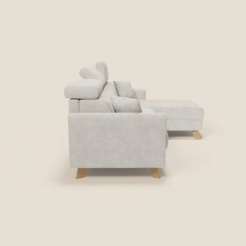 Francy Canapé d'angle convertible déhoussable - méridienne avec coffre et têtières inclinables en tissu détachable T17 blanc