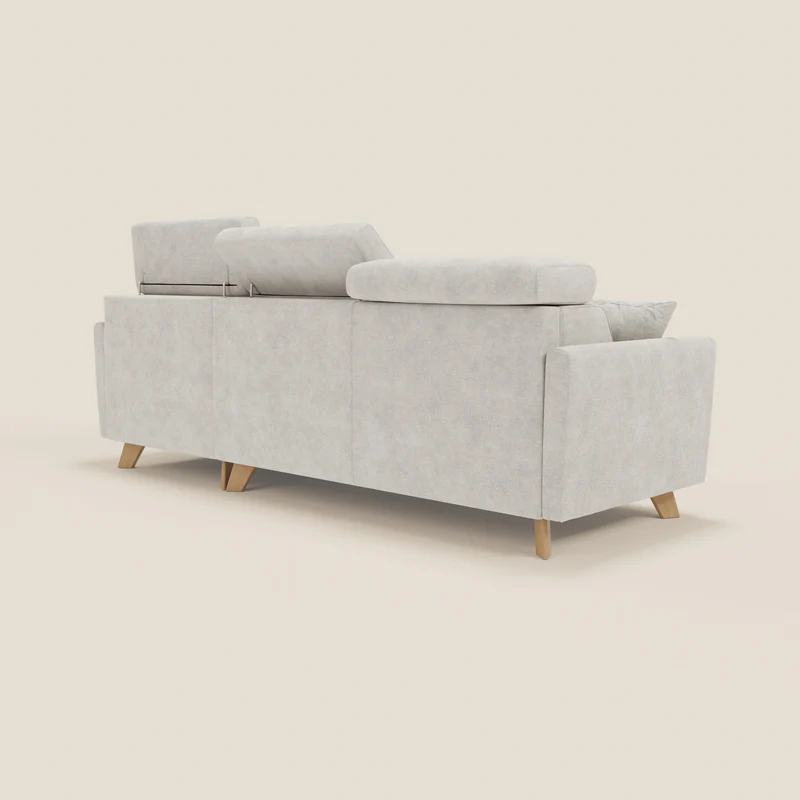 Francy Canapé d'angle convertible déhoussable - méridienne avec coffre et têtières inclinables en tissu détachable T17 blanc