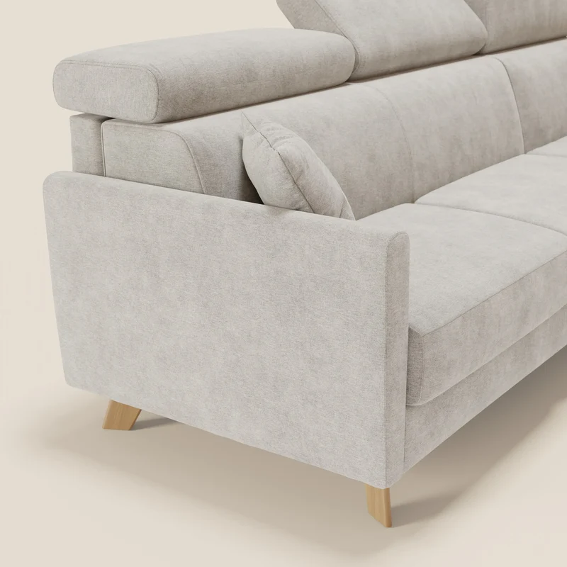 Francy Canapé d'angle convertible déhoussable - méridienne avec coffre et têtières inclinables en tissu détachable T17 blanc