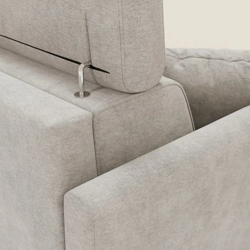 Francy Canapé d'angle convertible déhoussable - méridienne avec coffre et têtières inclinables en tissu détachable T17 blanc
