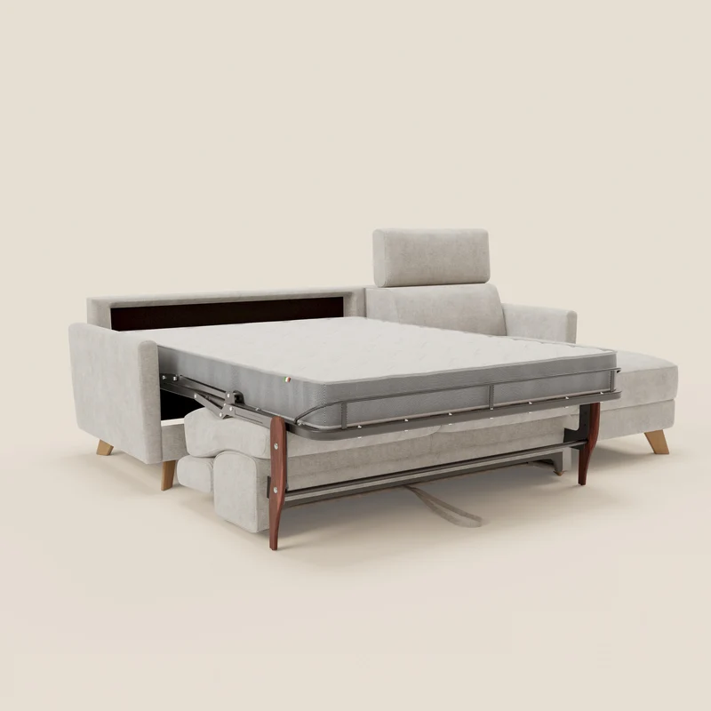 Francy Canapé d'angle convertible déhoussable - méridienne avec coffre et têtières inclinables en tissu détachable T17 blanc