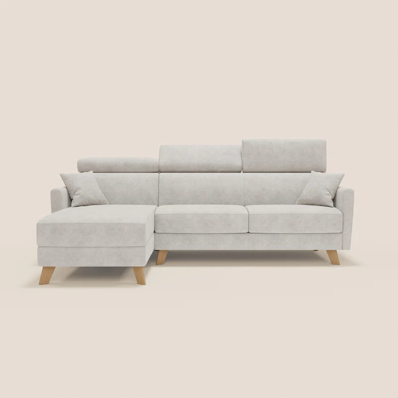 Francy Canapé d'angle convertible déhoussable - méridienne avec coffre et têtières inclinables en tissu détachable T17 blanc
