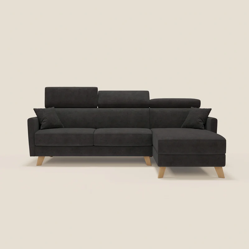 Francy canapé d'angle convertible déhoussable - méridienne avec coffre et têtières inclinables en tissu détachable T17 noir