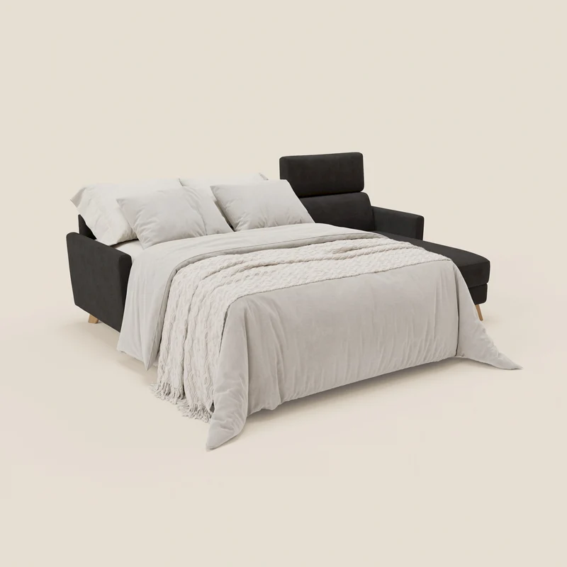 Francy canapé d'angle convertible déhoussable - méridienne avec coffre et têtières inclinables en tissu détachable T17 noir