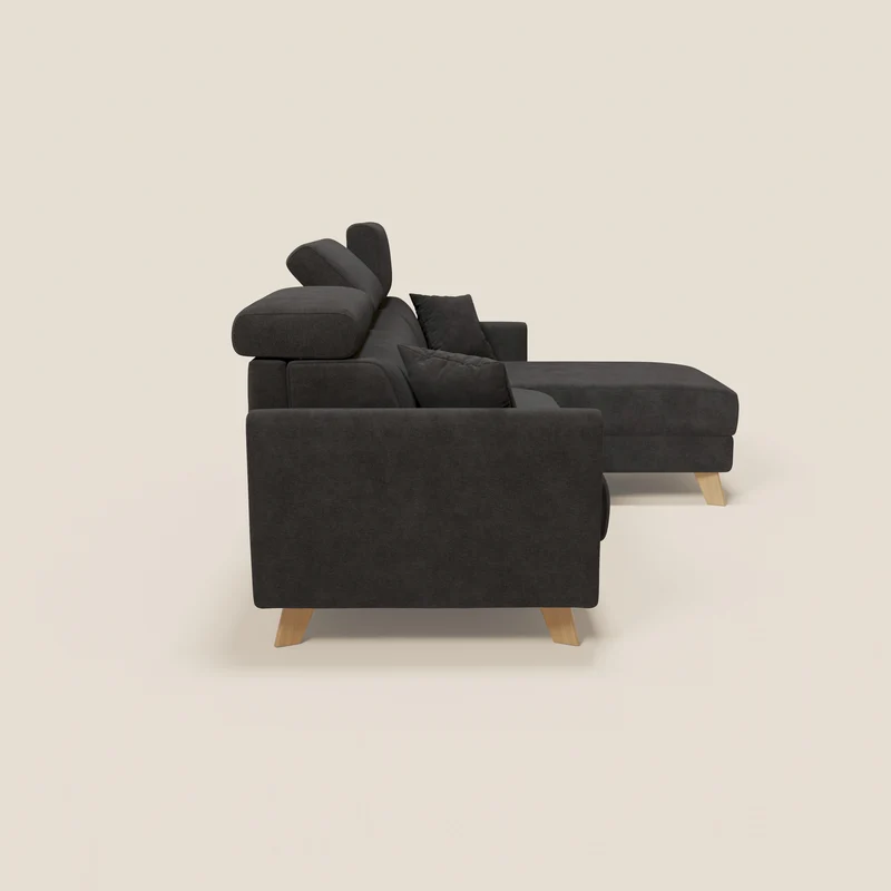 Francy canapé d'angle convertible déhoussable - méridienne avec coffre et têtières inclinables en tissu détachable T17 noir