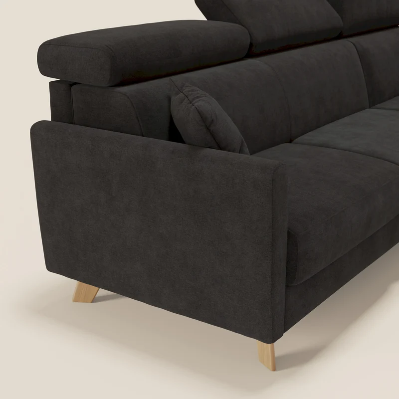 Francy canapé d'angle convertible déhoussable - méridienne avec coffre et têtières inclinables en tissu détachable T17 noir