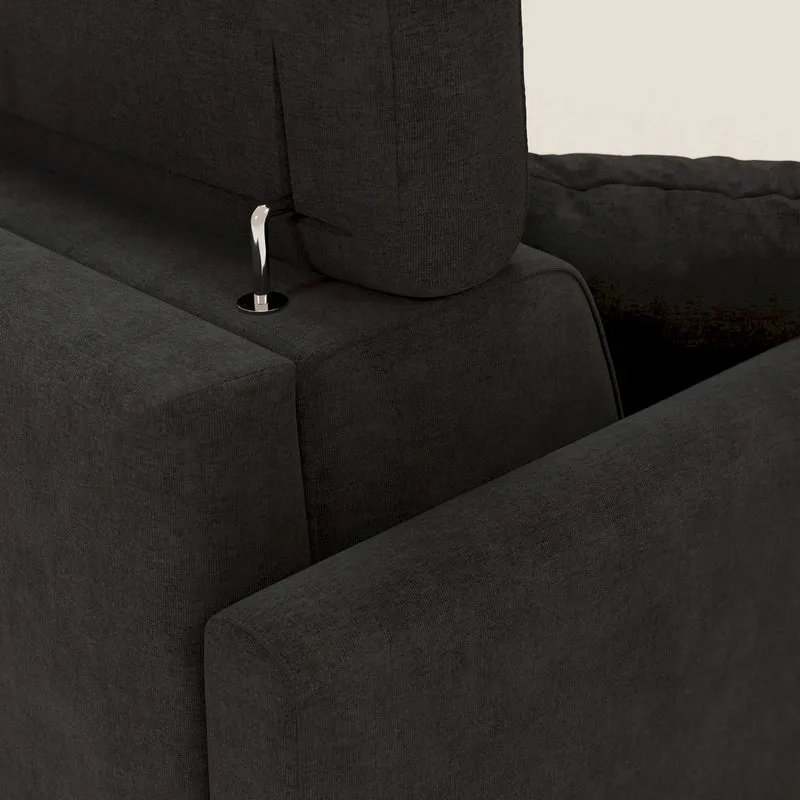 Francy canapé d'angle convertible déhoussable - méridienne avec coffre et têtières inclinables en tissu détachable T17 noir