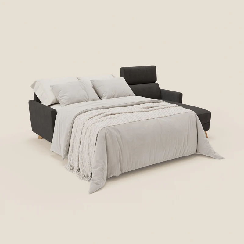 Francy canapé d'angle convertible déhoussable - méridienne avec coffre et têtières inclinables en tissu détachable T17 anthracite