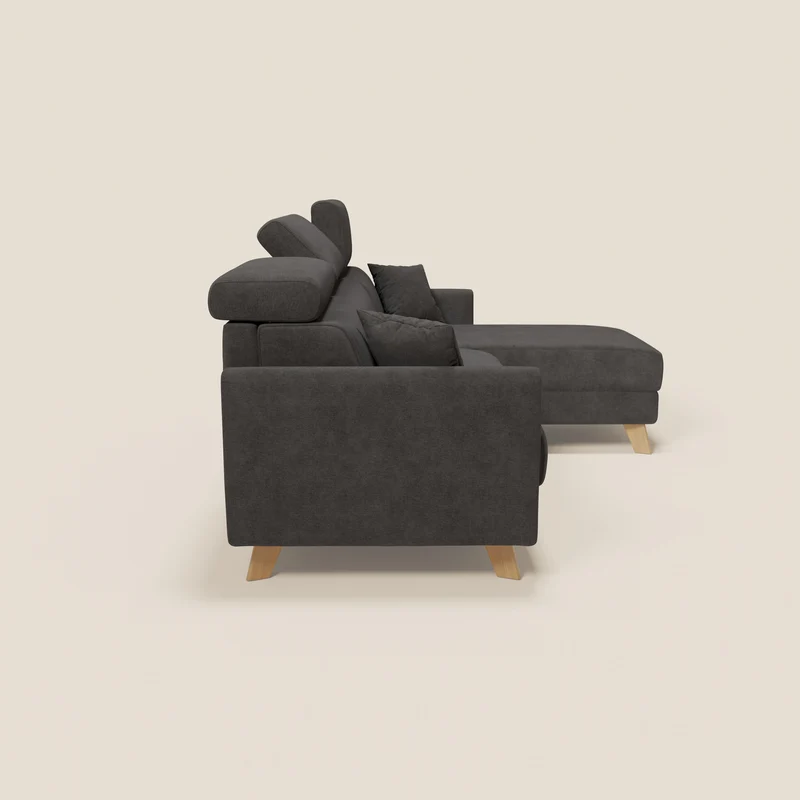 Francy canapé d'angle convertible déhoussable - méridienne avec coffre et têtières inclinables en tissu détachable T17 anthracite