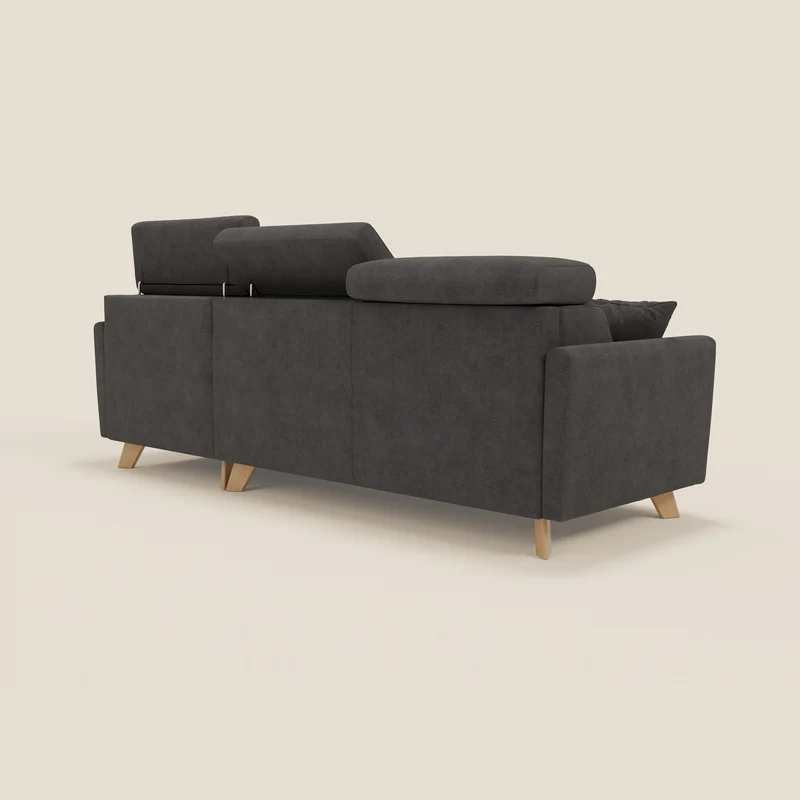 Francy canapé d'angle convertible déhoussable - méridienne avec coffre et têtières inclinables en tissu détachable T17 anthracite