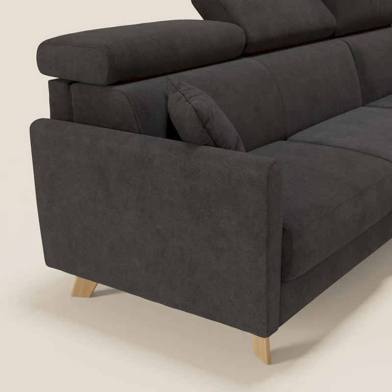 Francy canapé d'angle convertible déhoussable - méridienne avec coffre et têtières inclinables en tissu détachable T17 anthracite