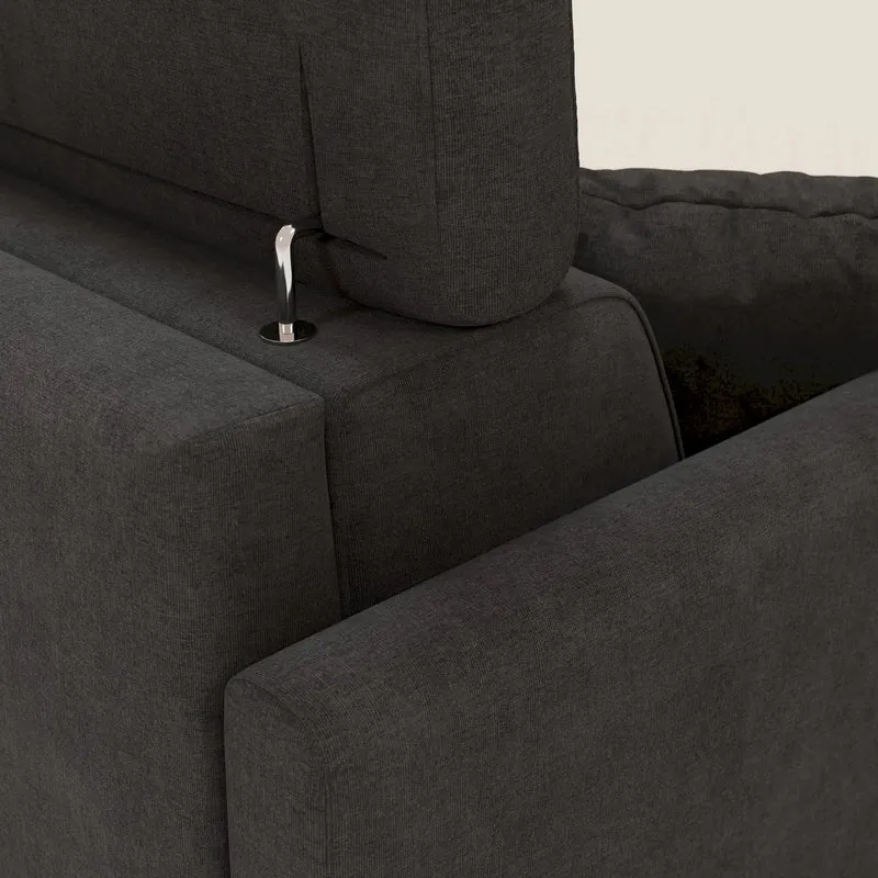Francy canapé d'angle convertible déhoussable - méridienne avec coffre et têtières inclinables en tissu détachable T17 anthracite