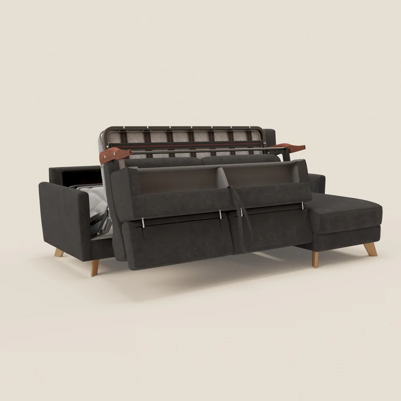 Francy canapé d'angle convertible déhoussable - méridienne avec coffre et têtières inclinables en tissu détachable T17 anthracite