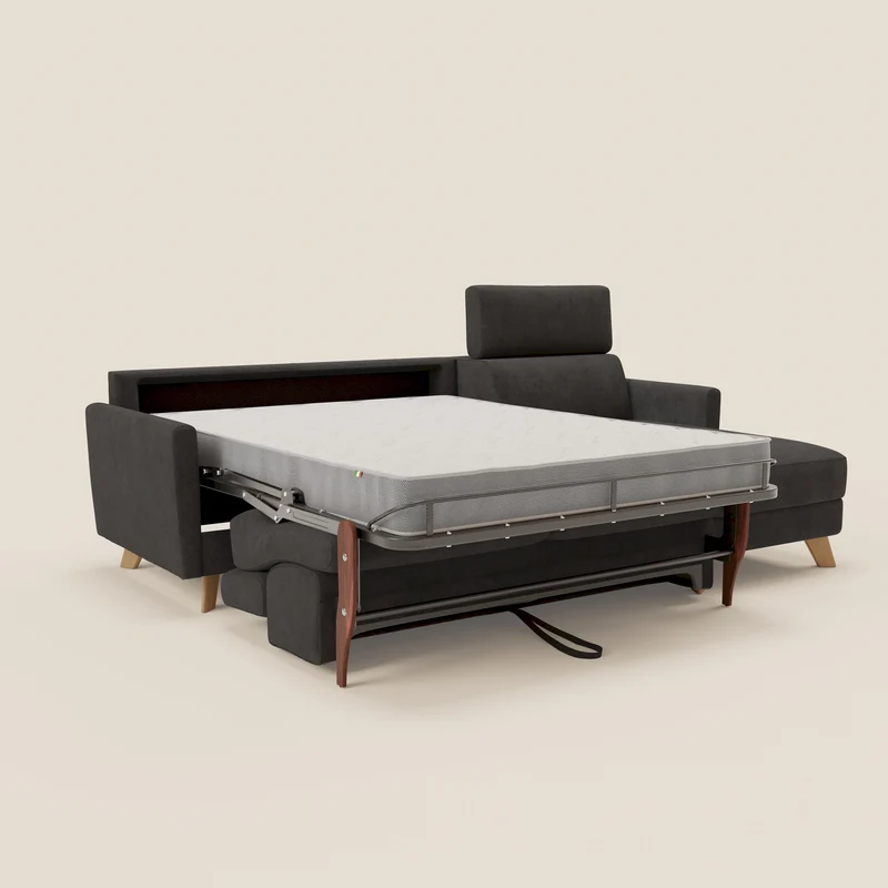 Francy canapé d'angle convertible déhoussable - méridienne avec coffre et têtières inclinables en tissu détachable T17 anthracite