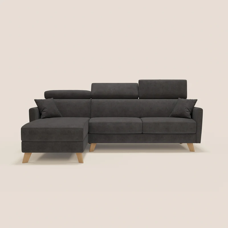 Francy canapé d'angle convertible déhoussable - méridienne avec coffre et têtières inclinables en tissu détachable T17 anthracite