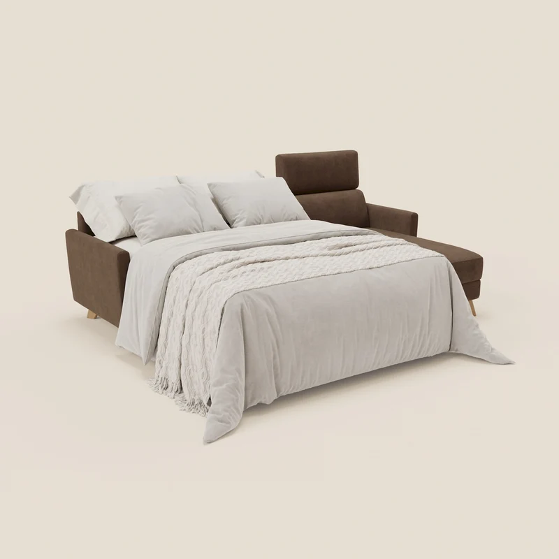Francy canapé d'angle convertible déhoussable - méridienne avec coffre et têtières inclinables en tissu détachable T17 marron
