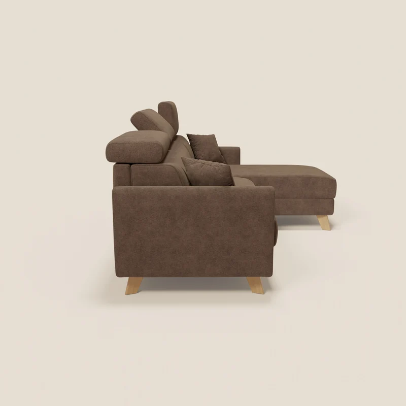 Francy canapé d'angle convertible déhoussable - méridienne avec coffre et têtières inclinables en tissu détachable T17 marron