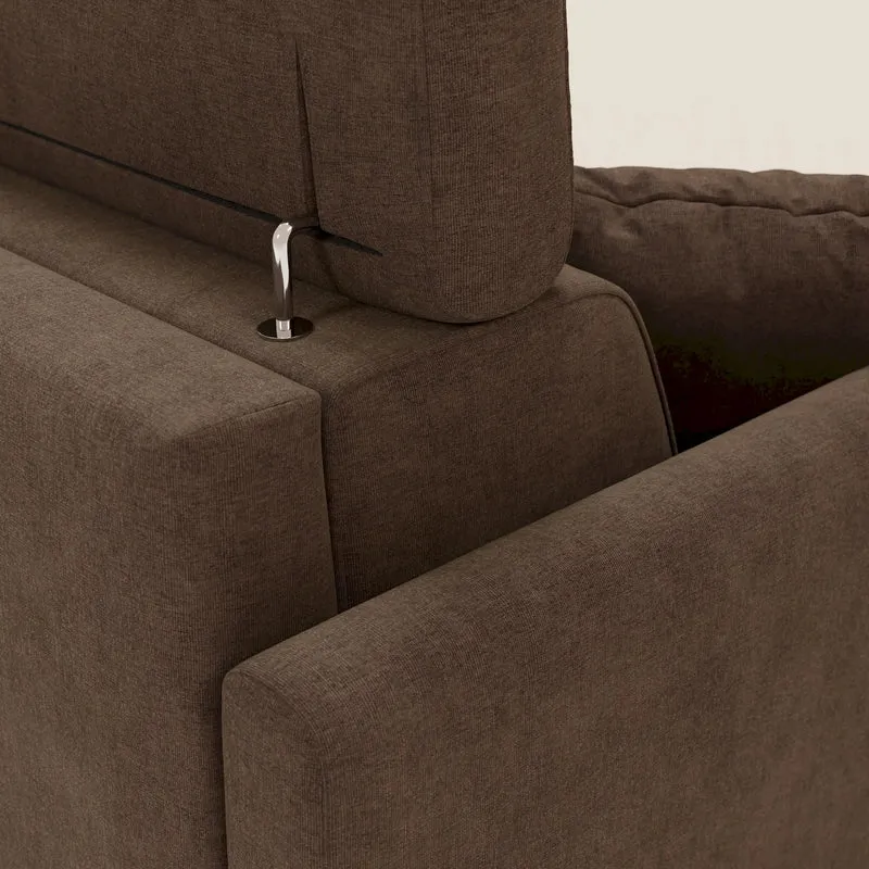 Francy canapé d'angle convertible déhoussable - méridienne avec coffre et têtières inclinables en tissu détachable T17 marron