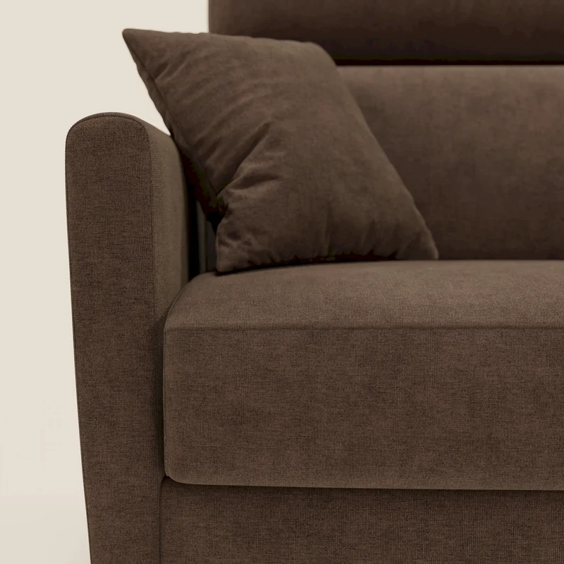 Francy canapé d'angle convertible déhoussable - méridienne avec coffre et têtières inclinables en tissu détachable T17 marron