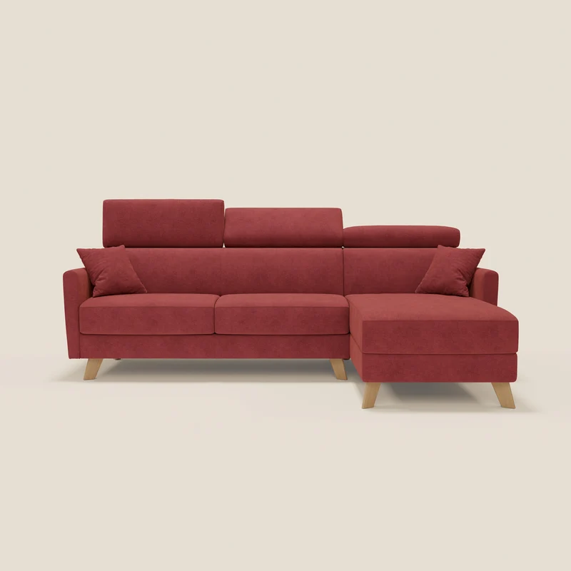 Francy canapé d'angle convertible déhoussable - méridienne avec coffre et têtières inclinables en tissu détachable T17 rouge