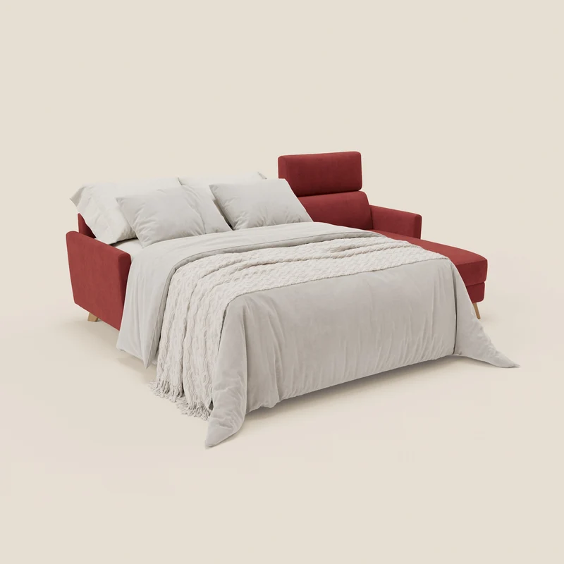 Francy canapé d'angle convertible déhoussable - méridienne avec coffre et têtières inclinables en tissu détachable T17 rouge