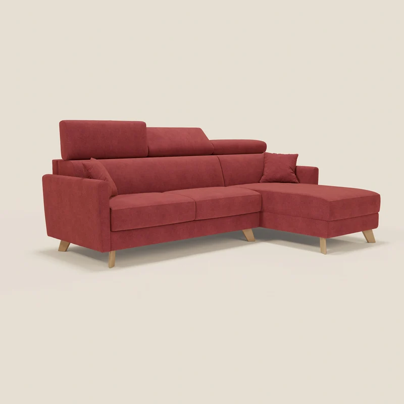 Francy canapé d'angle convertible déhoussable - méridienne avec coffre et têtières inclinables en tissu détachable T17 rouge