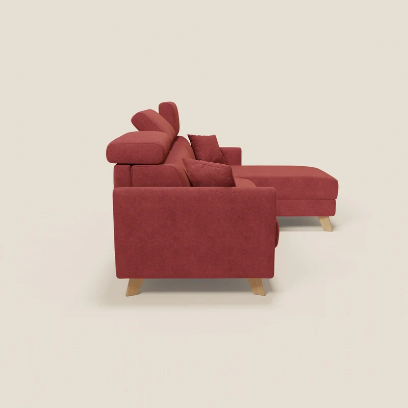 Francy canapé d'angle convertible déhoussable - méridienne avec coffre et têtières inclinables en tissu détachable T17 rouge