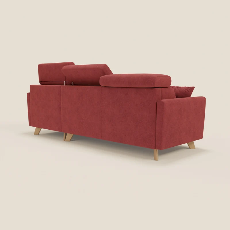Francy canapé d'angle convertible déhoussable - méridienne avec coffre et têtières inclinables en tissu détachable T17 rouge