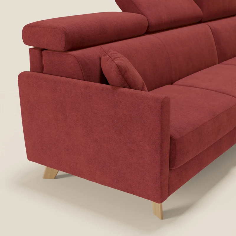 Francy canapé d'angle convertible déhoussable - méridienne avec coffre et têtières inclinables en tissu détachable T17 rouge