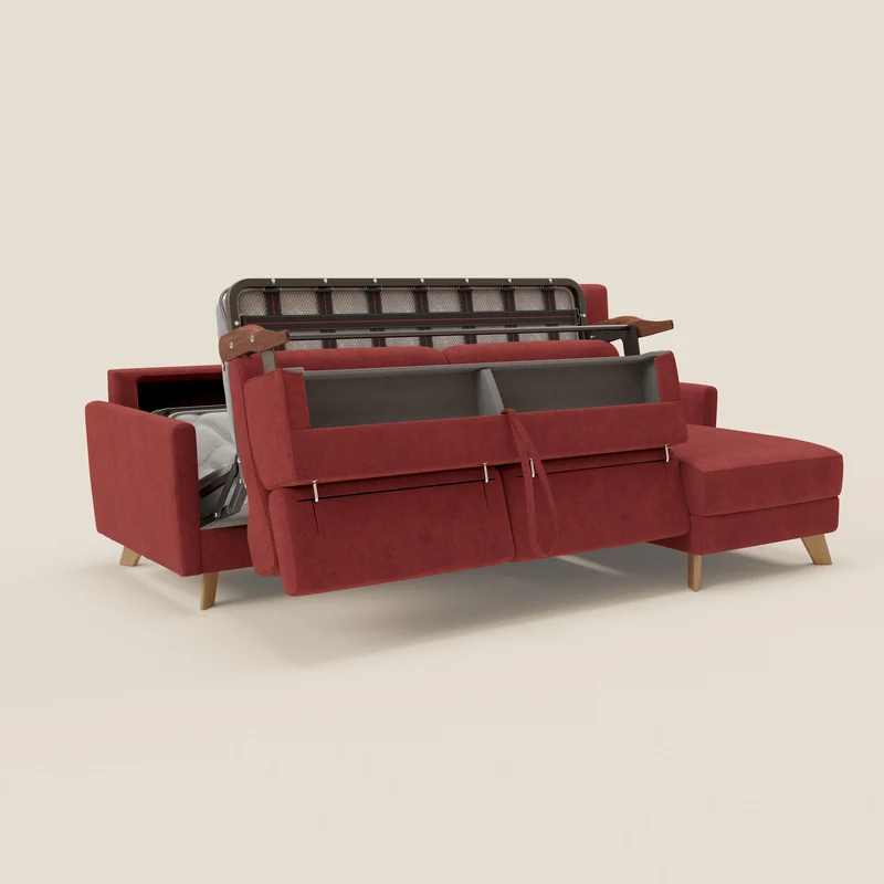 Francy canapé d'angle convertible déhoussable - méridienne avec coffre et têtières inclinables en tissu détachable T17 rouge
