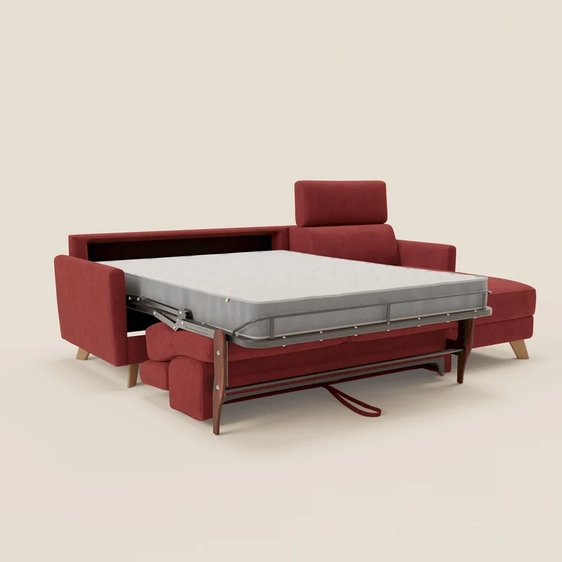 Francy canapé d'angle convertible déhoussable - méridienne avec coffre et têtières inclinables en tissu détachable T17 rouge