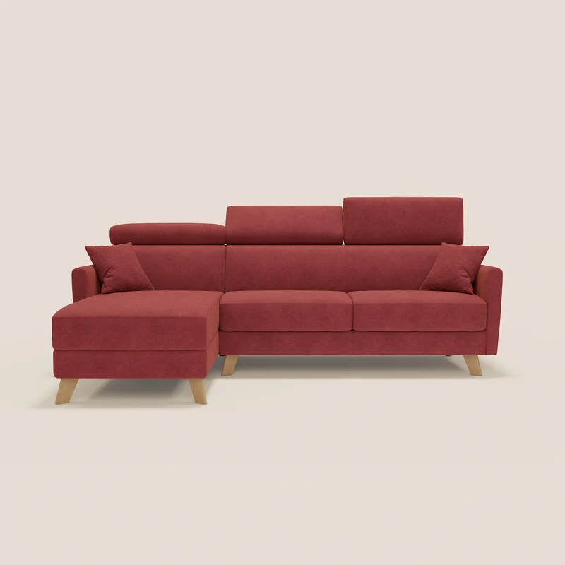 Francy canapé d'angle convertible déhoussable - méridienne avec coffre et têtières inclinables en tissu détachable T17 rouge