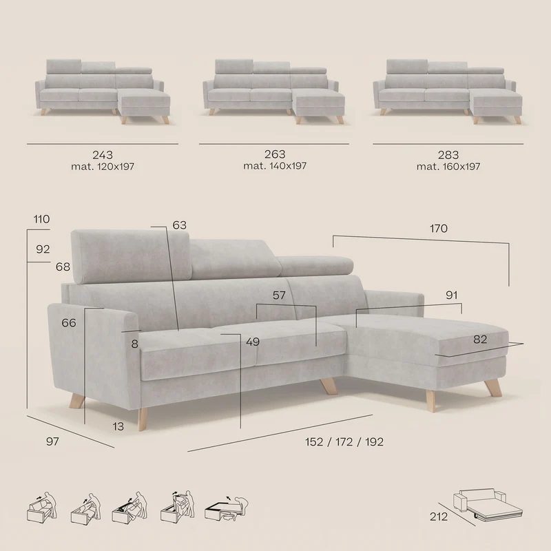 Francy canapé d'angle convertible déhoussable - méridienne avec coffre et têtières inclinables en tissu détachable T17 rouge