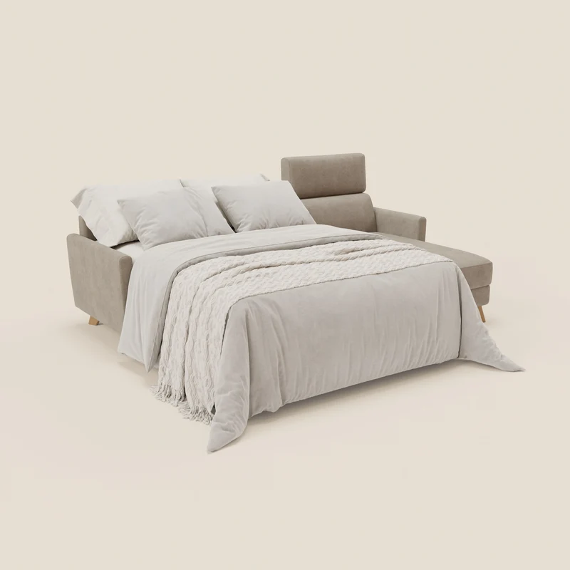 Francy canapé d'angle convertible déhoussable - méridienne avec coffre et têtières inclinables en tissu détachable T17 beige