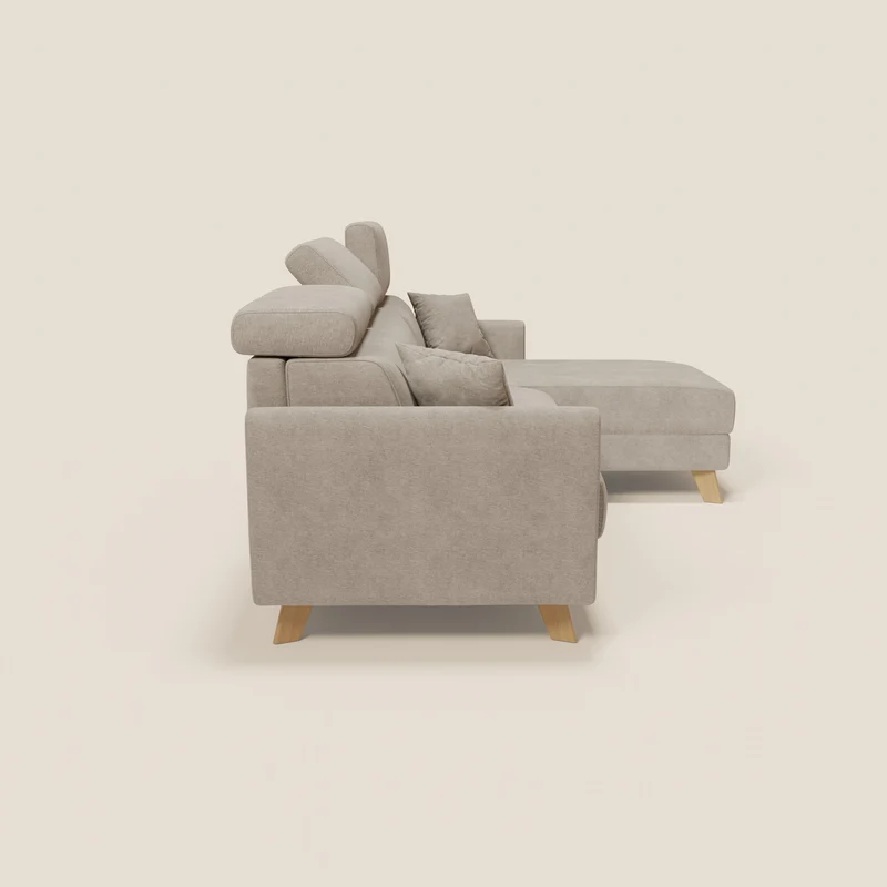 Francy canapé d'angle convertible déhoussable - méridienne avec coffre et têtières inclinables en tissu détachable T17 beige