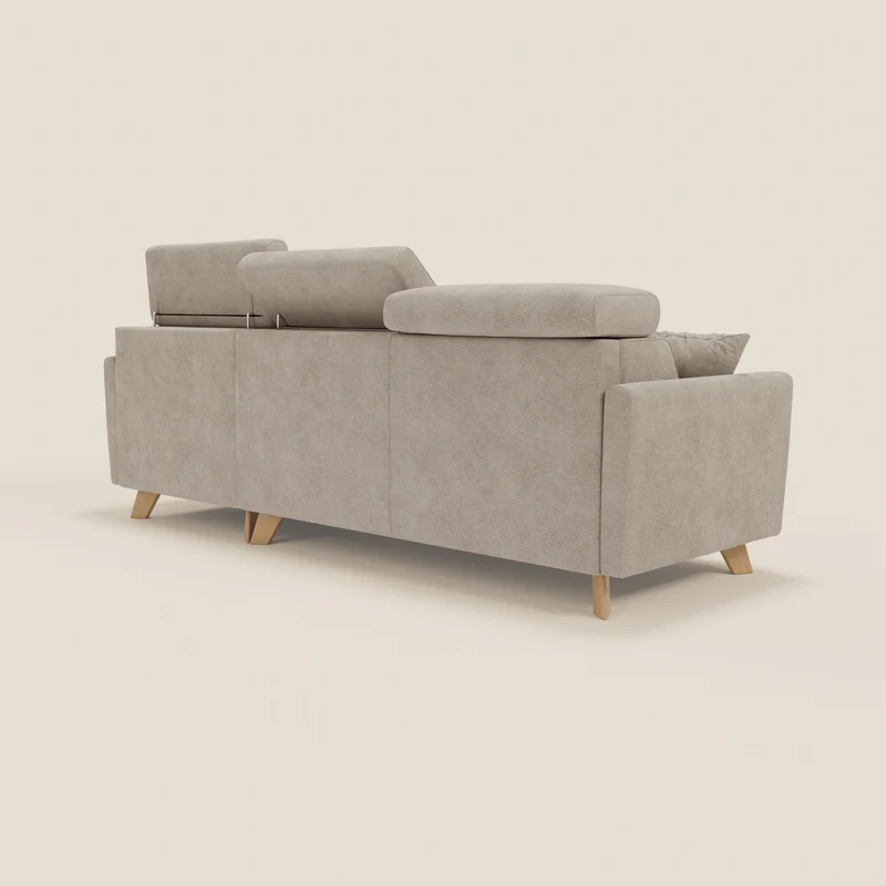 Francy canapé d'angle convertible déhoussable - méridienne avec coffre et têtières inclinables en tissu détachable T17 beige
