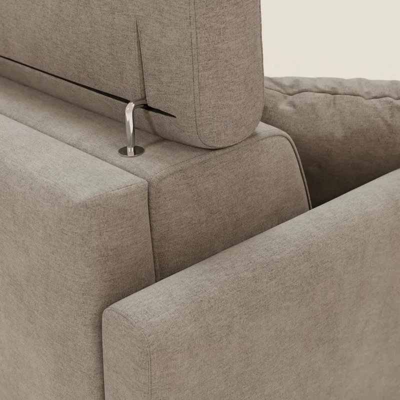 Francy canapé d'angle convertible déhoussable - méridienne avec coffre et têtières inclinables en tissu détachable T17 beige