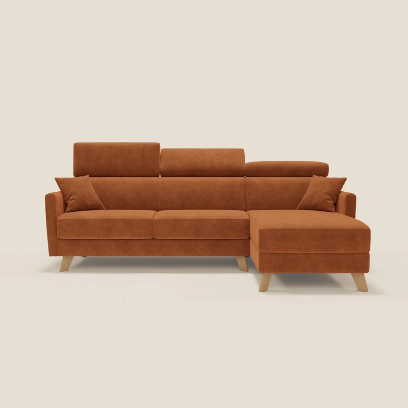 Francy canapé d'angle convertible déhoussable - méridienne avec coffre et têtières inclinables en tissu détachable T17 orange