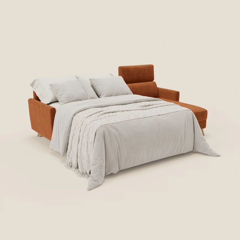 Francy canapé d'angle convertible déhoussable - méridienne avec coffre et têtières inclinables en tissu détachable T17 orange