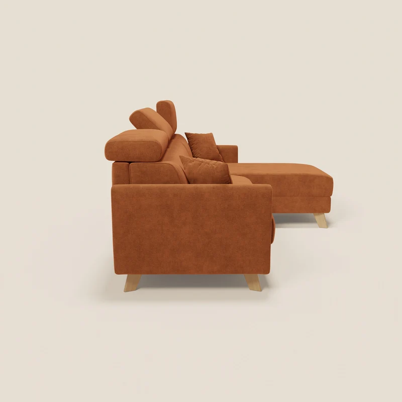 Francy canapé d'angle convertible déhoussable - méridienne avec coffre et têtières inclinables en tissu détachable T17 orange