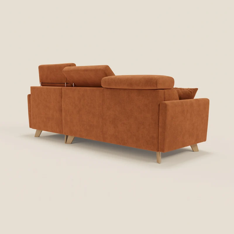 Francy canapé d'angle convertible déhoussable - méridienne avec coffre et têtières inclinables en tissu détachable T17 orange