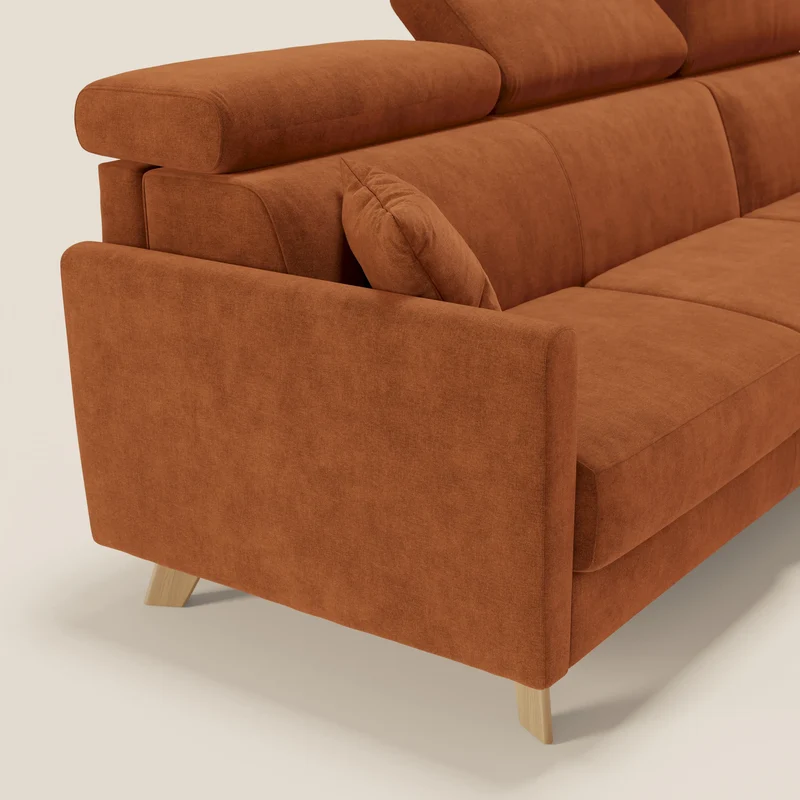 Francy canapé d'angle convertible déhoussable - méridienne avec coffre et têtières inclinables en tissu détachable T17 orange