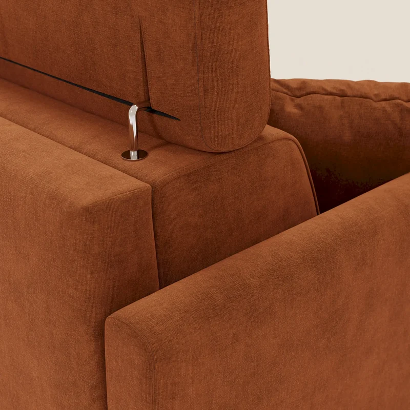 Francy canapé d'angle convertible déhoussable - méridienne avec coffre et têtières inclinables en tissu détachable T17 orange