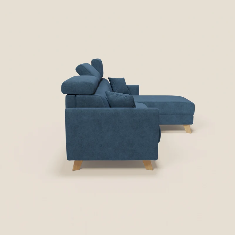 Francy canapé d'angle convertible déhoussable - méridienne avec coffre et têtières inclinables en tissu détachable T17 bleu
