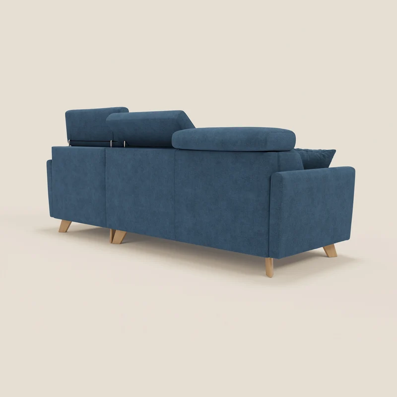 Francy canapé d'angle convertible déhoussable - méridienne avec coffre et têtières inclinables en tissu détachable T17 bleu