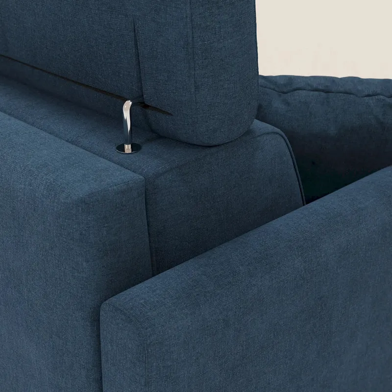 Francy canapé d'angle convertible déhoussable - méridienne avec coffre et têtières inclinables en tissu détachable T17 bleu
