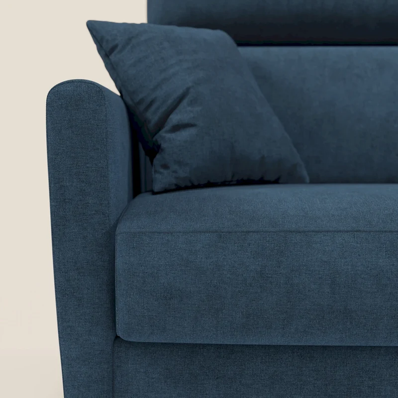 Francy canapé d'angle convertible déhoussable - méridienne avec coffre et têtières inclinables en tissu détachable T17 bleu