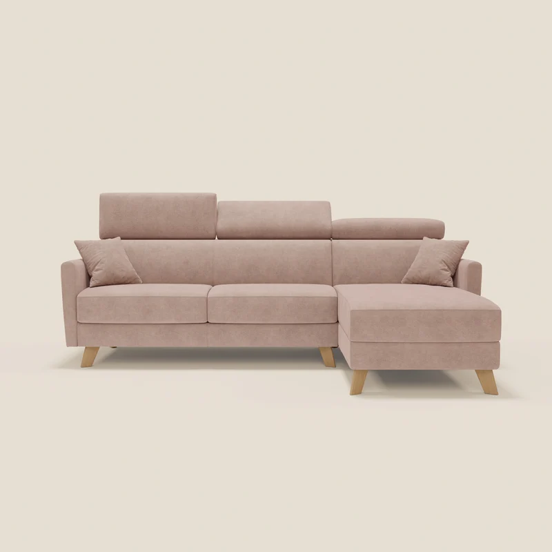 Francy canapé d'angle convertible déhoussable - méridienne avec coffre et têtières inclinables en tissu détachable T17 rose